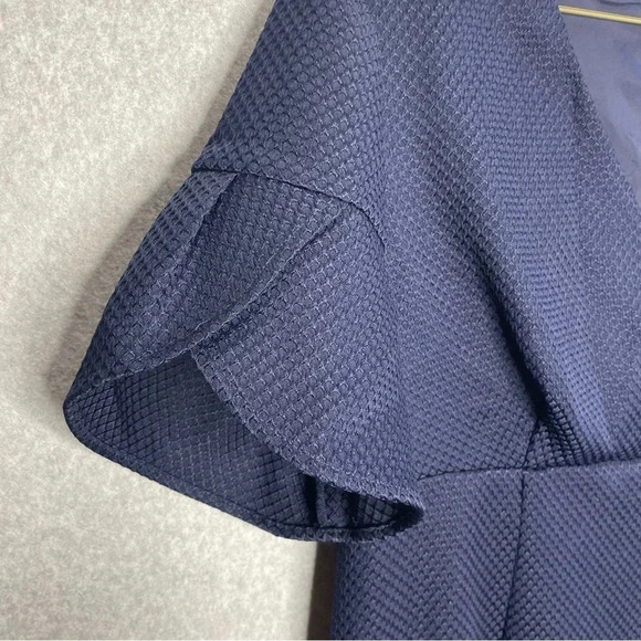 Trina Turk Empire Waist Preppy Career Navy Blue Textured Flutter Sleeve Dress - Picture 2 of 7